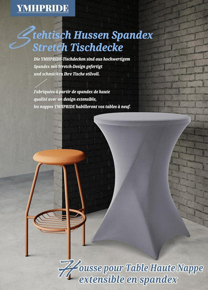3er-Set Stretch Stehtischhusse 80-85cm Grau für Hochzeit Bankett
