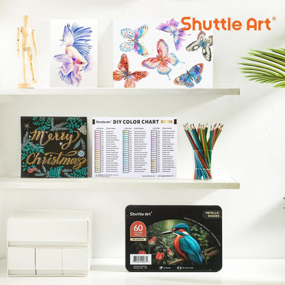 Shuttle Art Metallic Buntstifte Set, 60 glitzernde