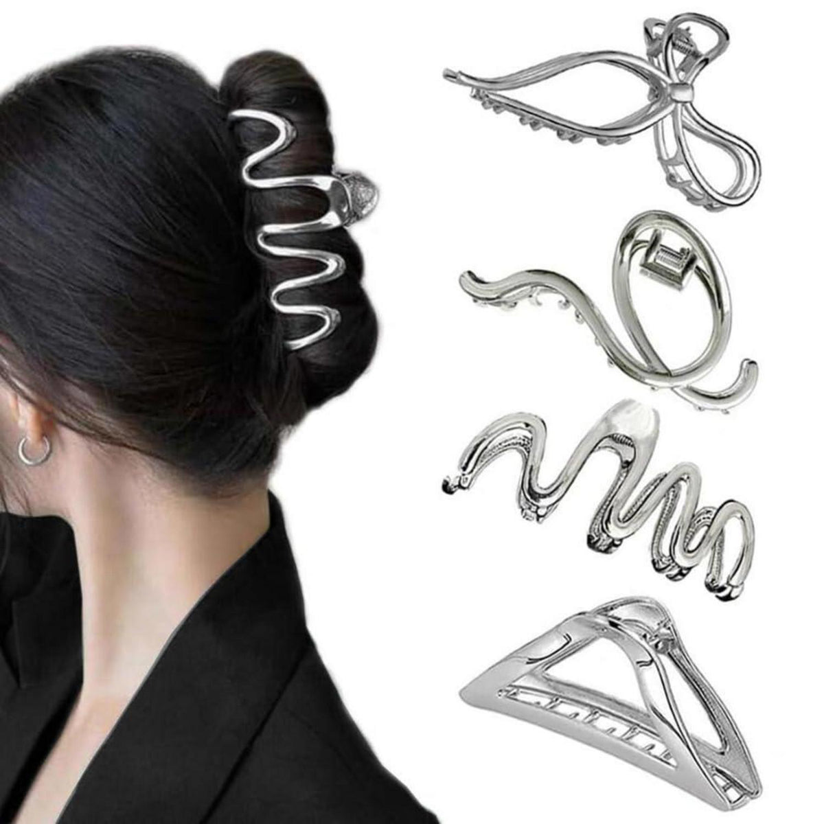 4er Set Moderne Silber Metall Haarklammern Haarspangen Klauen