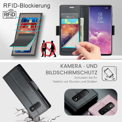 Handyhülle Samsung Galaxy S10 Schwarz Leder RFID Kartenfach