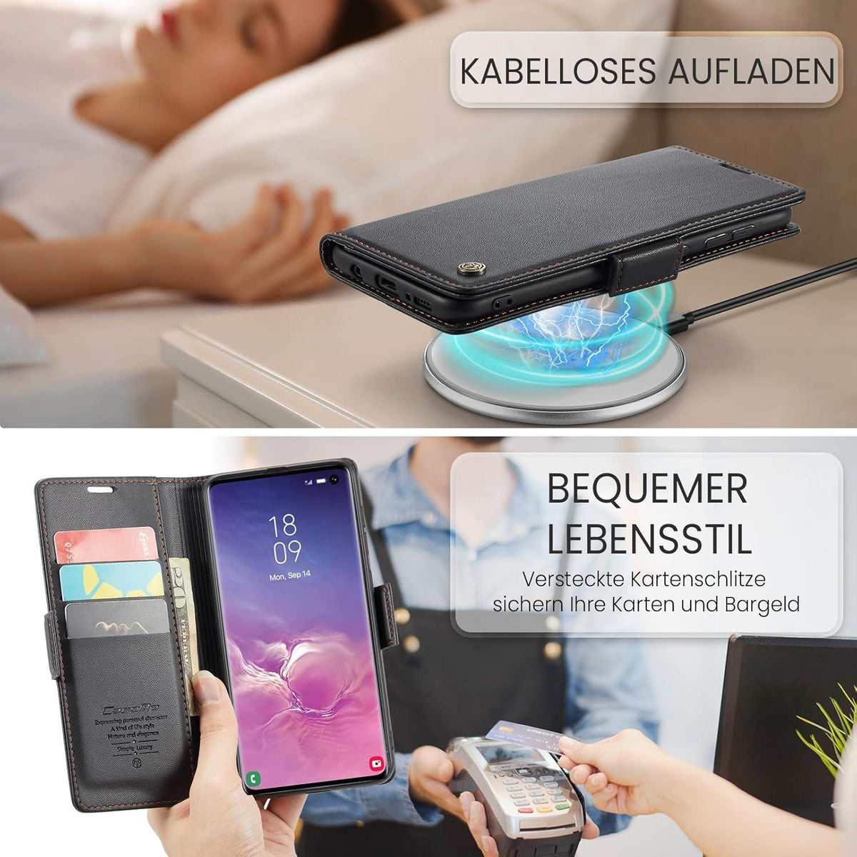 Samsung Galaxy S10 Handyhülle Schwarz Premium Leder Klapphülle RFID