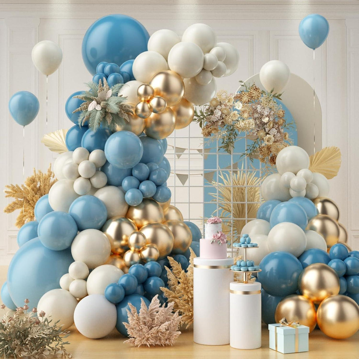 Luftballon Girlande Blau Pastell Gold Konfetti 125 Stück