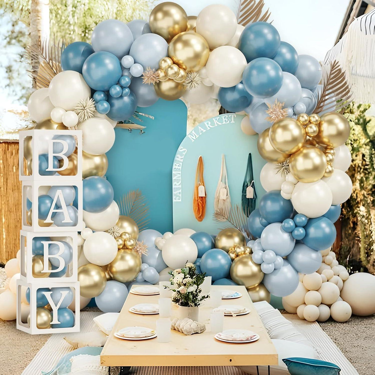Luftballon Girlande Blau Pastell Gold Konfetti 125 Stück
