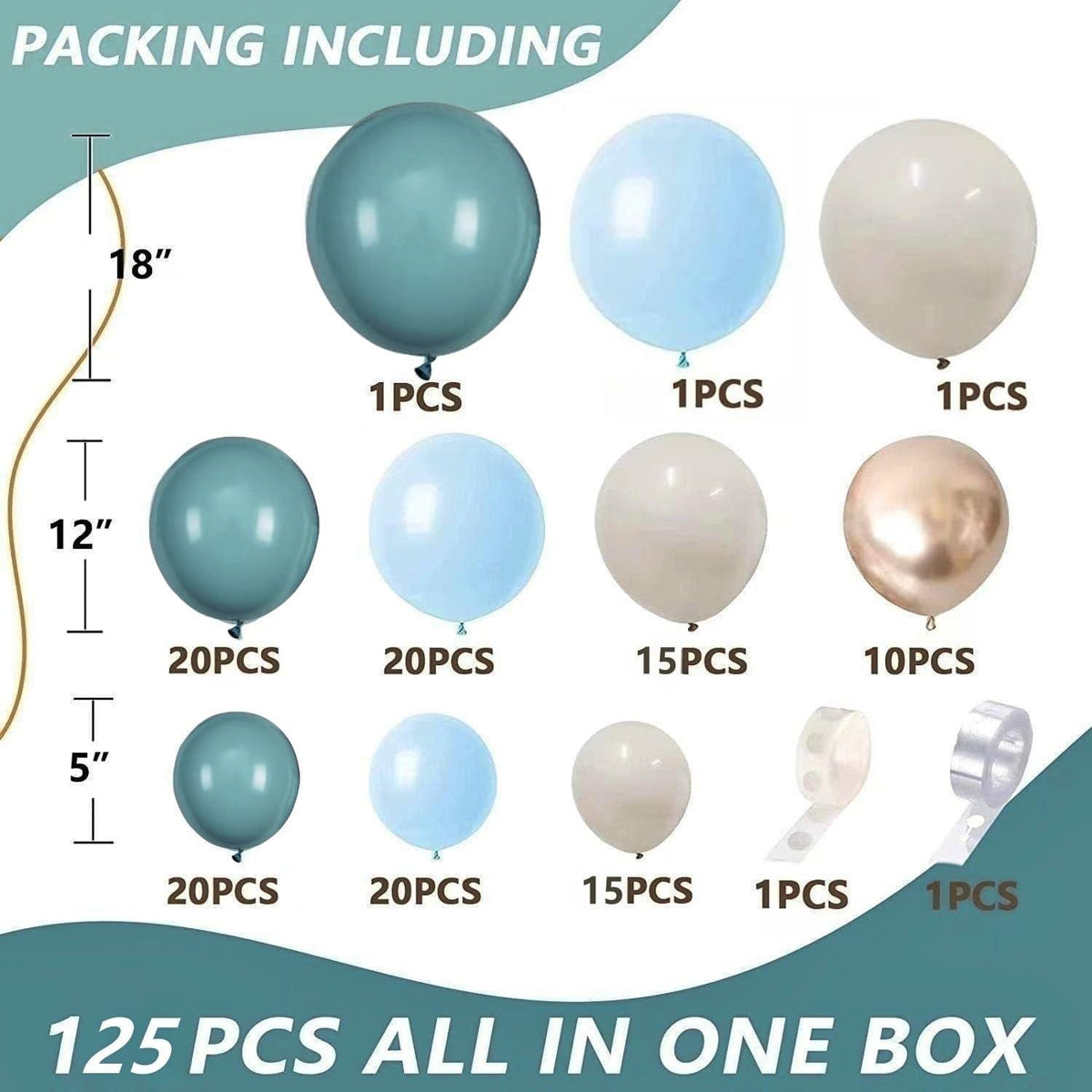 Pastell Blaue Luftballon Girlande Set 125 Stück für Baby Dusche Hochzeit Party
