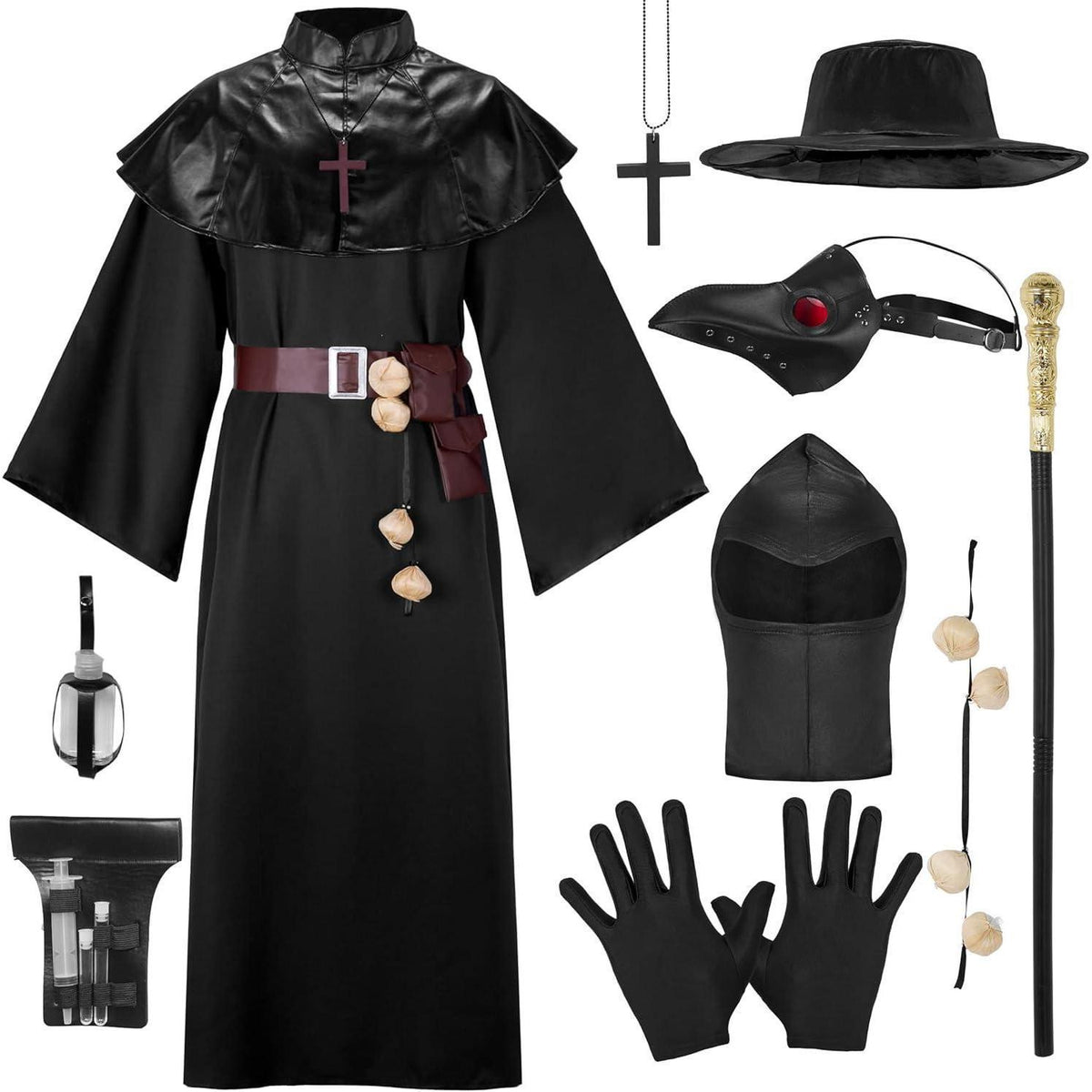 Herren Pestarzt Kostüm Set mit Maske und Zubehör