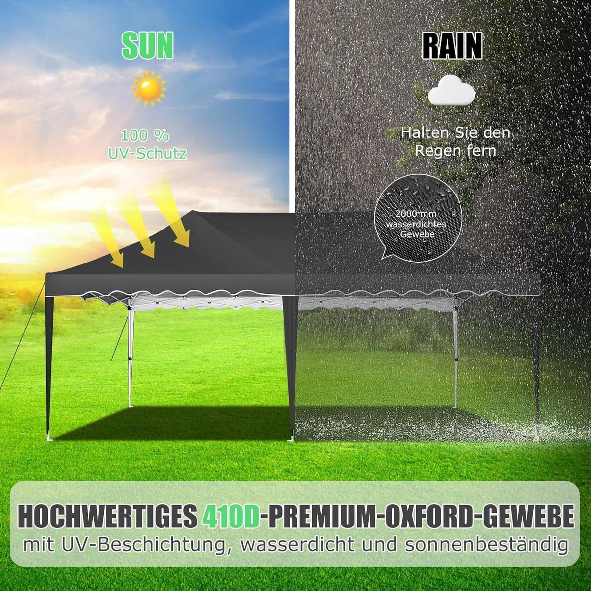 Faltpavillon 3x6 mit Seitenwänden – Wasserdicht & Stabil