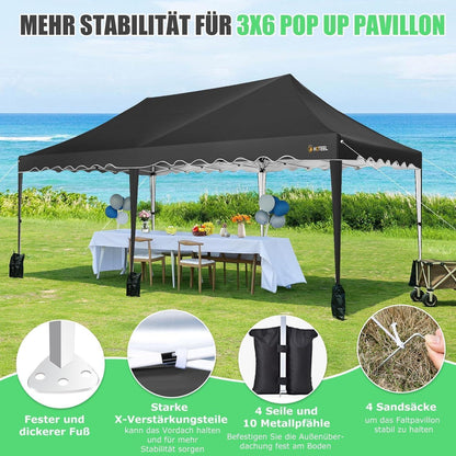 Faltpavillon 3x6 mit Seitenwänden – Wasserdicht & Stabil