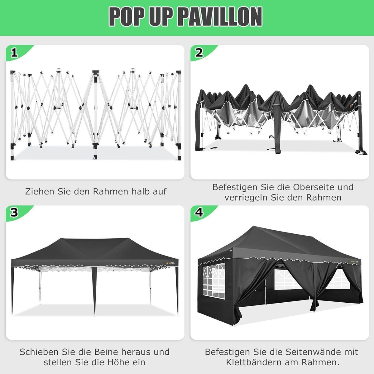 Faltpavillon 3x6 mit Seitenwänden – Wasserdicht & Stabil
