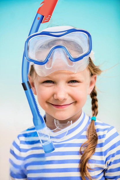 Kinder Schnorchelset Anti-Fog Taucherbrille Gehärtetes Glas Blau