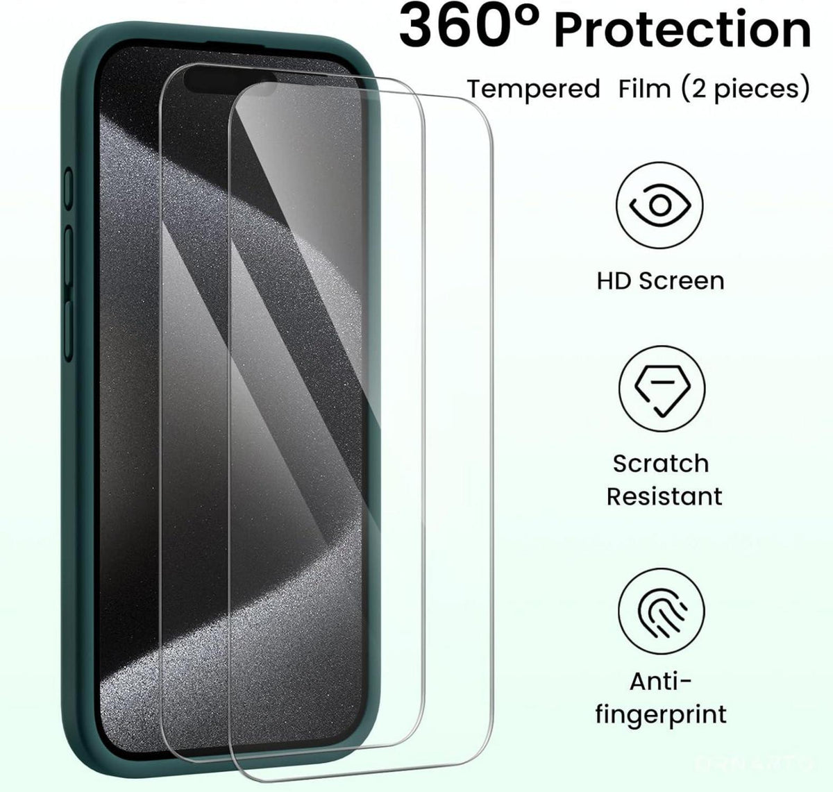 iPhone 15 Pro Hülle Olivgrün Kameraschutz 2 Schutzfolien Silikon 6.1 Zoll