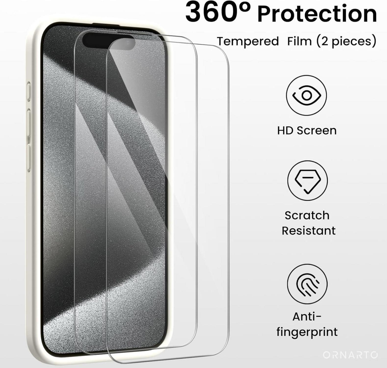ORNARTO iPhone 15 Pro Max Hülle Silikon 6.7 Zoll Kameraschutz Schutzfolien