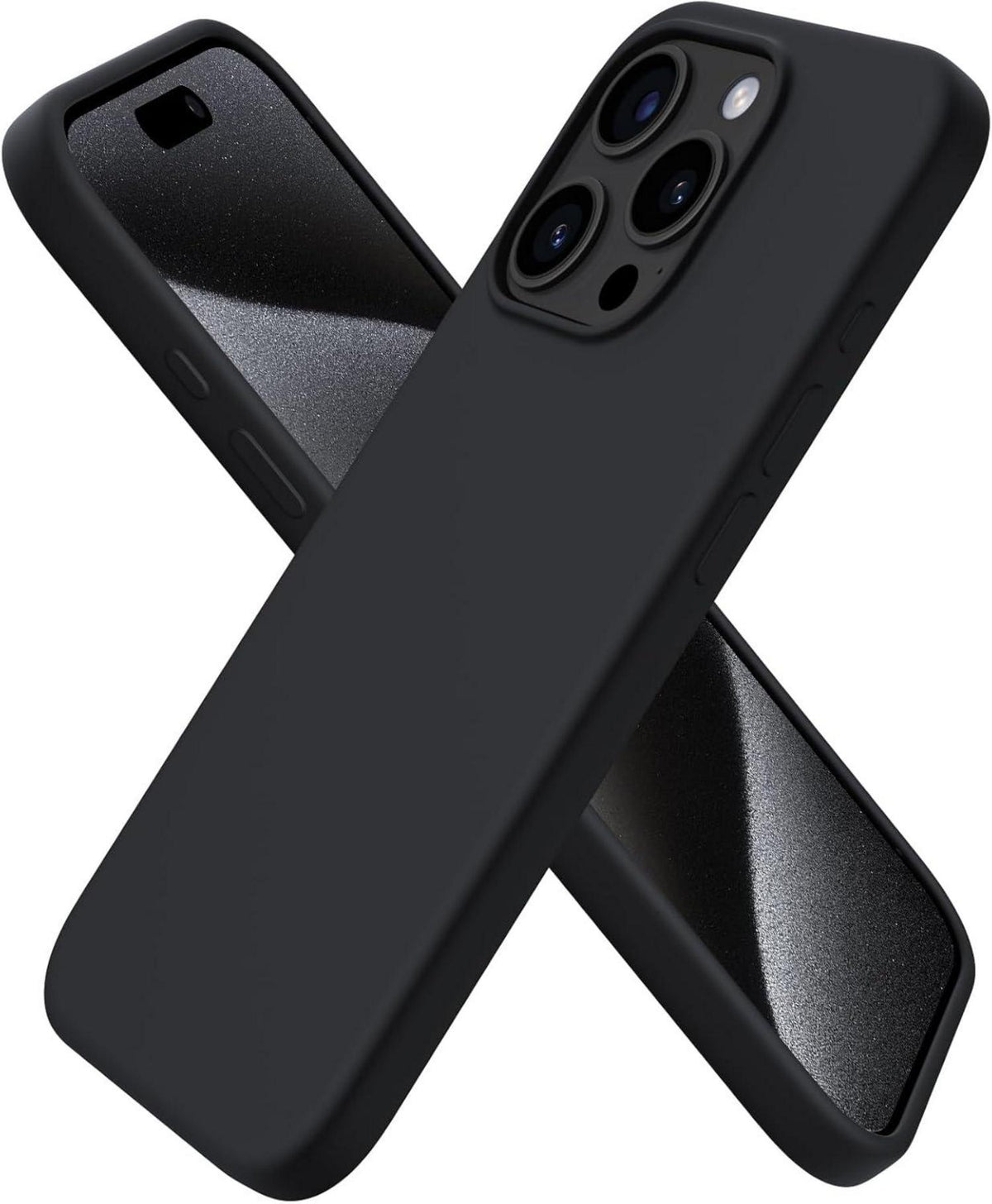 Schwarze flüssige Silikonhülle für iPhone 15 Pro - Kratzfest
