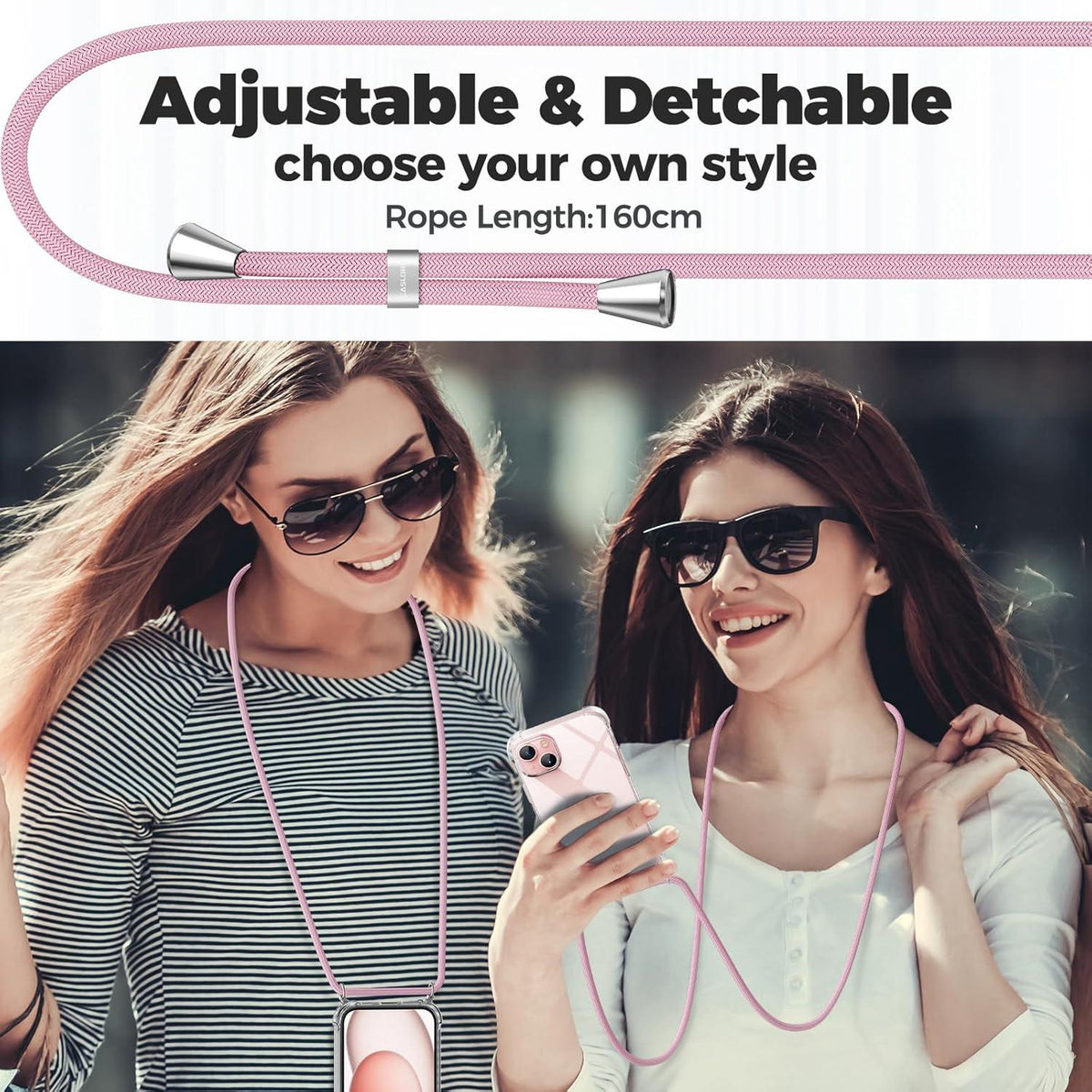 Handykette für iPhone 15 6,1 Zoll Transparente Necklace Hülle mit
