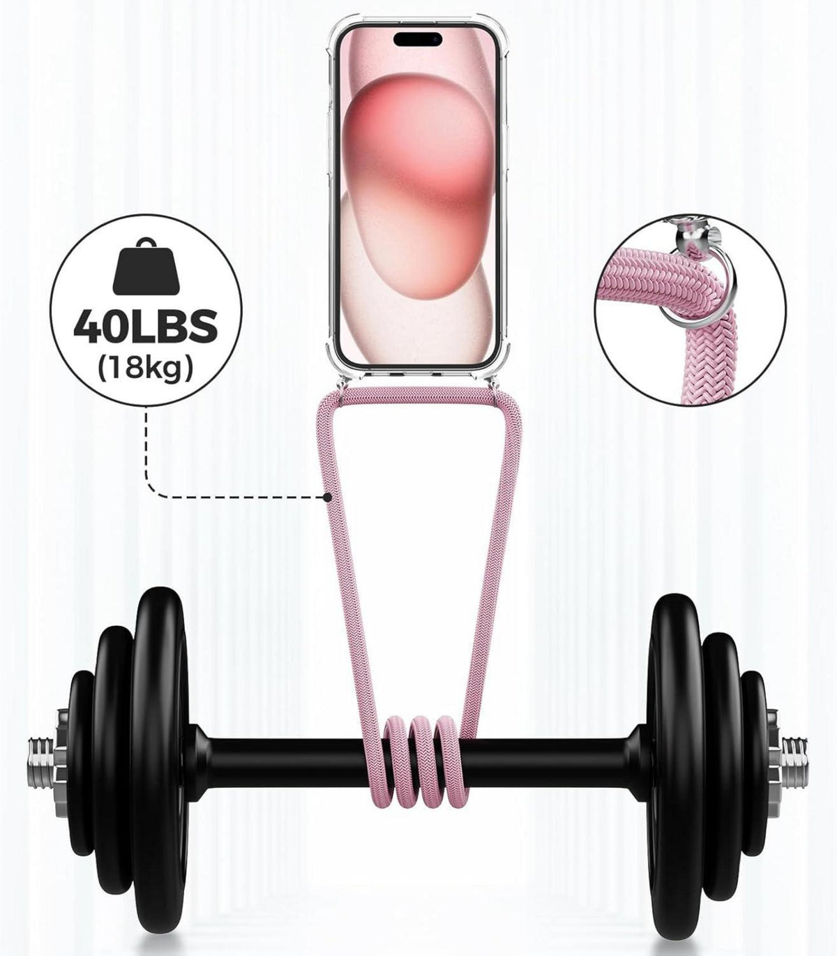 Handykette mit Necklace Hülle für iPhone 15 6,1 Zoll Transparent Roségold