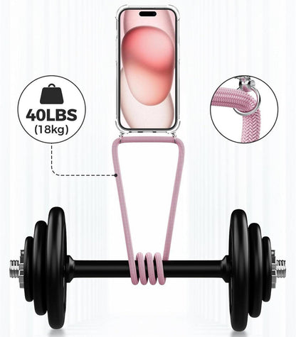 Handykette mit Necklace Hülle für iPhone 15 6,1 Zoll Transparent Roségold