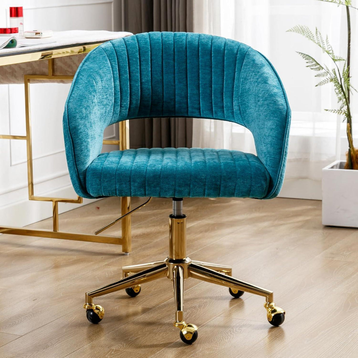 Verstellbarer Bürostuhl Chenille blau Offene Rückenlehne