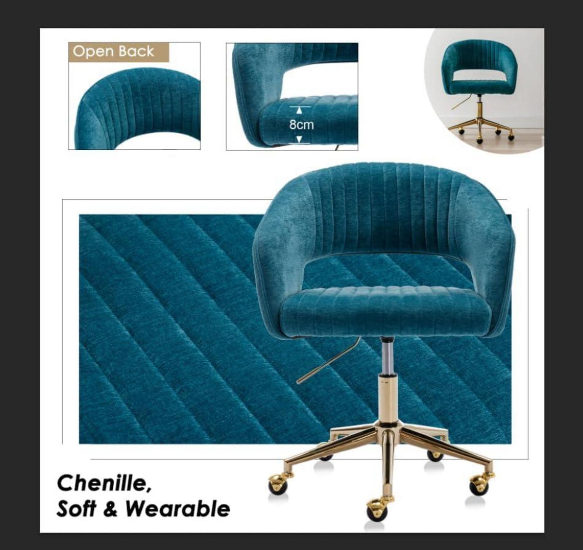 Verstellbarer Bürostuhl aus Chenille Blau Rückenlehne modern