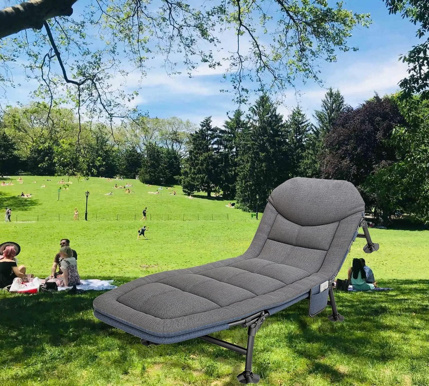 Klappbare Sonnenliege mit Auflage, Liegestuhl Feldbett 190x67cm