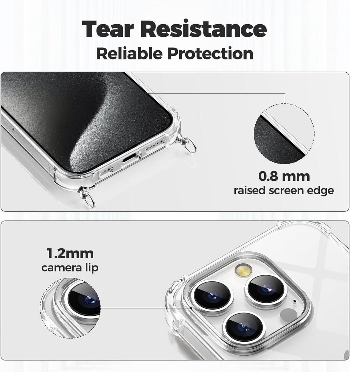 Handykette für iPhone 15 Pro 6,1 Zoll, Transparente Hülle mit Kordel