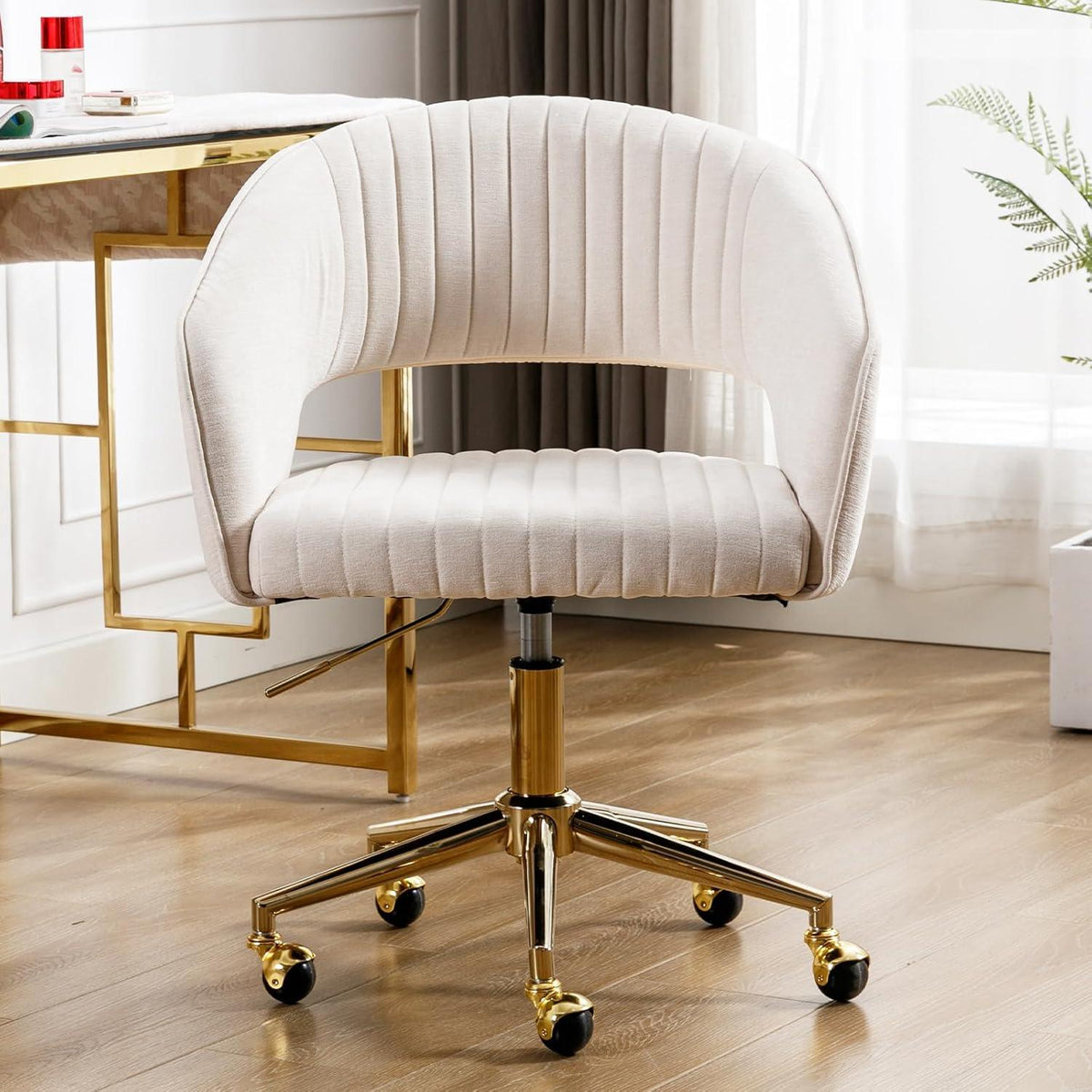 Verstellbarer Bürostuhl Chenille Beige mit Offener Rückenlehne