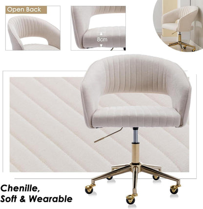 Verstellbarer Bürostuhl aus Chenille Beige mit offener Rückenlehne