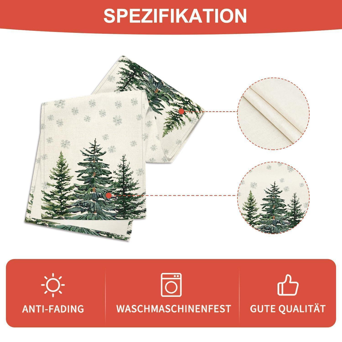 Tischläufer Kiefern Schneeflocken Weihnachten Beige 40x180 cm