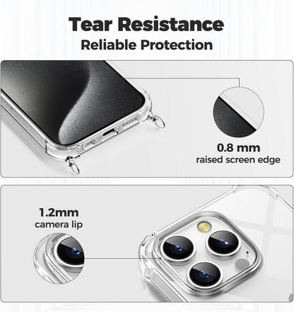 Handykette für iPhone 15 Pro Transparente Necklace Hülle Stoßfestes Roségold
