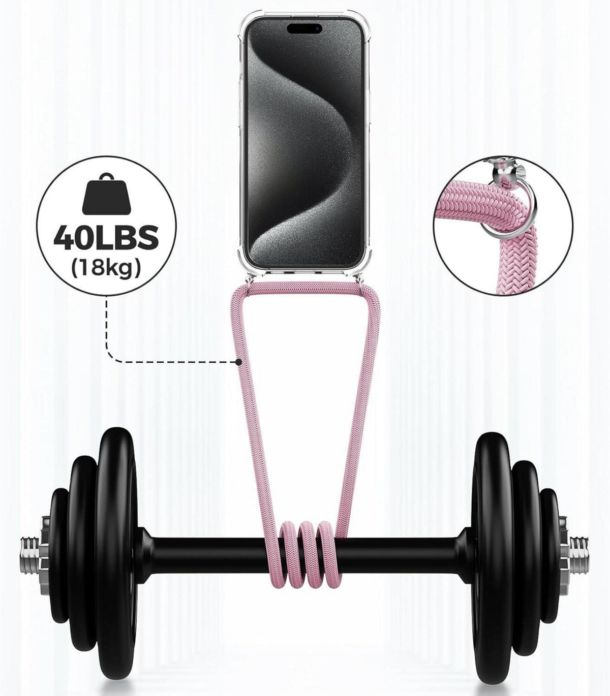 Handykette für iPhone 15 Pro Transparente Necklace Hülle Stoßfestes Roségold