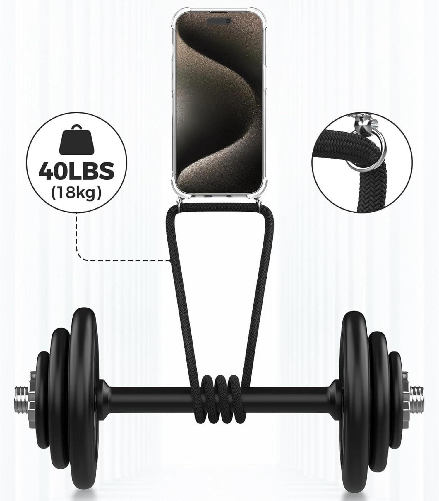 Handykette für iPhone 15 Pro 6,1 Zoll Hülle Necklace schwarz
