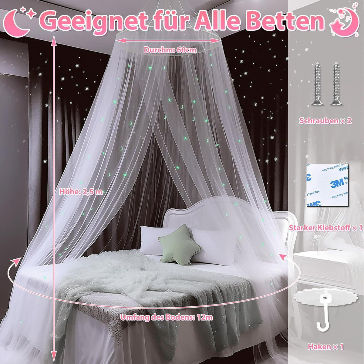 Sterne Mond Leuchtendes Moskitonetz Doppelbett Einzelbett