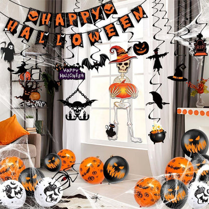 Halloween Deko Party Set Gruselig Spiralen Luftballons Skeleton Spinnennetz