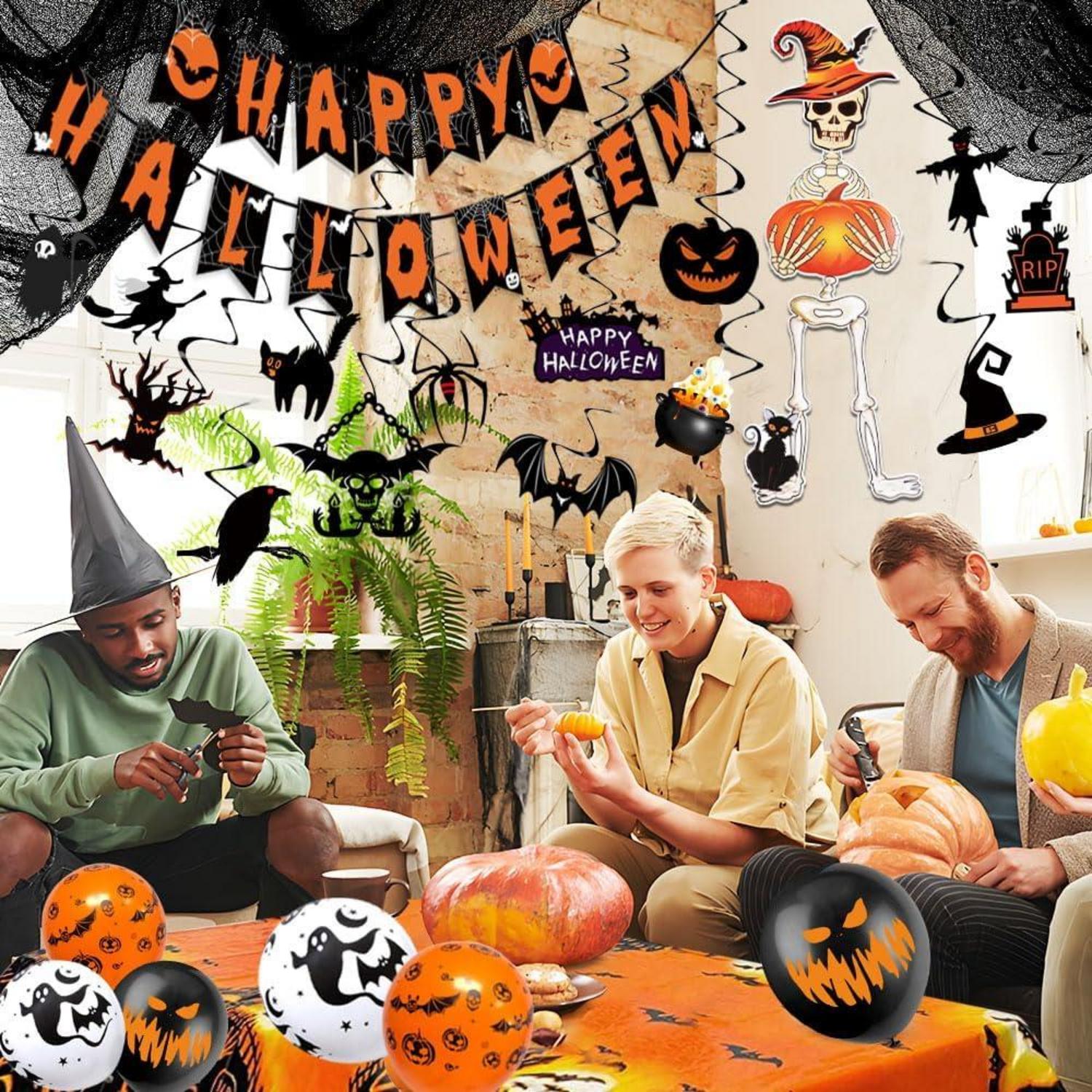 Halloween Deko Party Set Gruselig Spiralen Luftballons Skeleton Spinnennetz