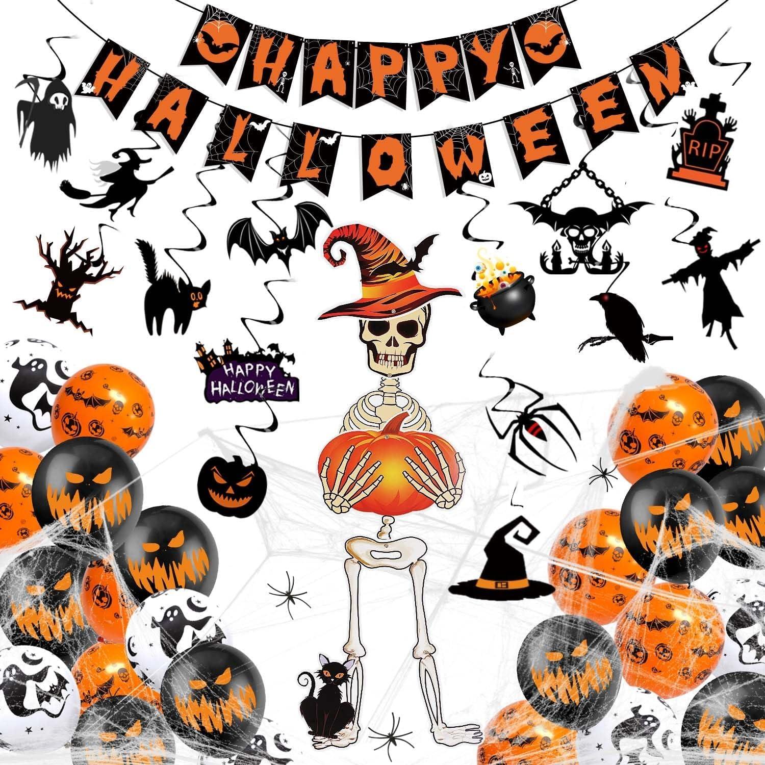 iZoeL Halloween Deko Horror Girlande Spiralen Skelettgeister Luftballons Spinnennetz Party