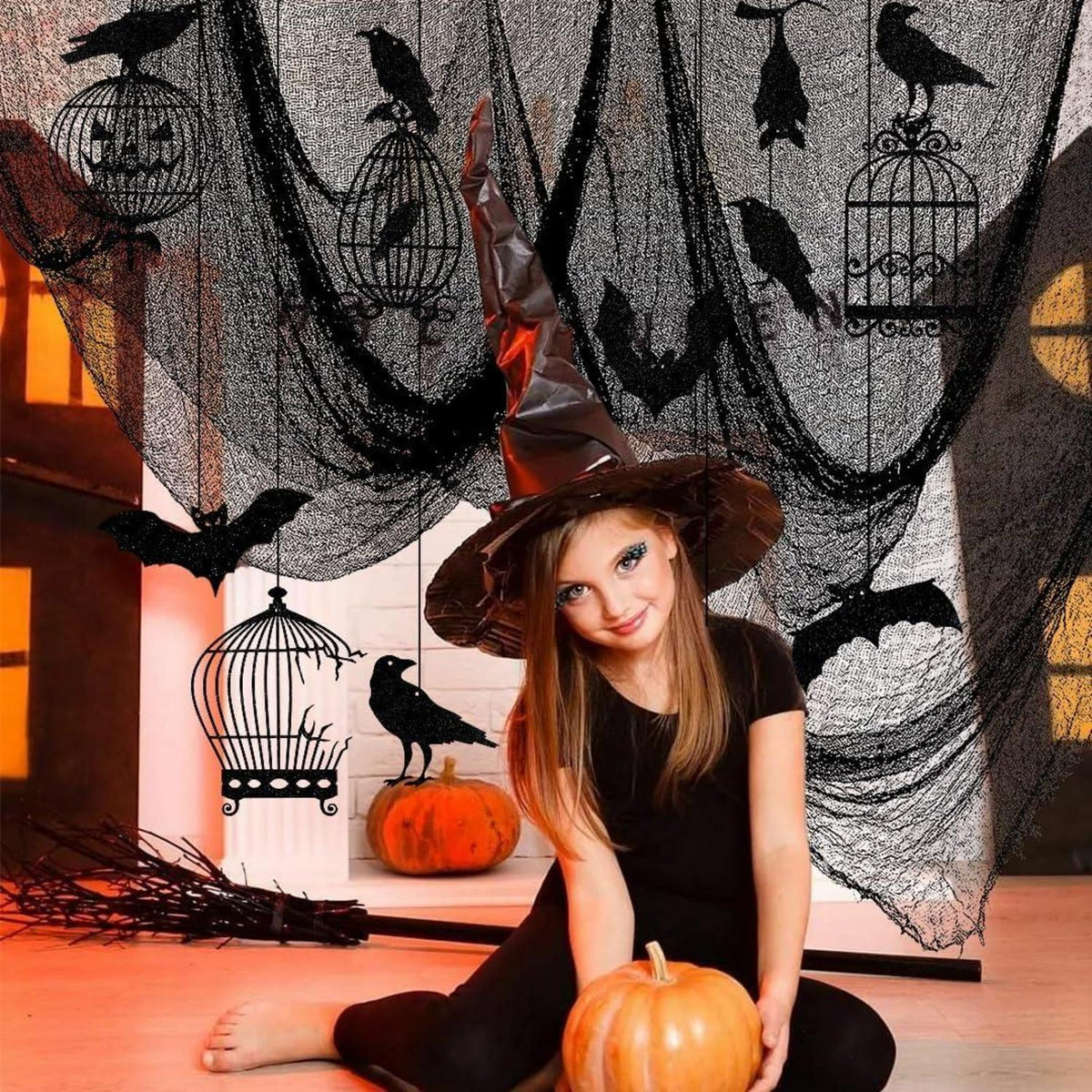 Halloween Deko Set Gruselig Party Stoff Horror Girlande Vogelkäfig