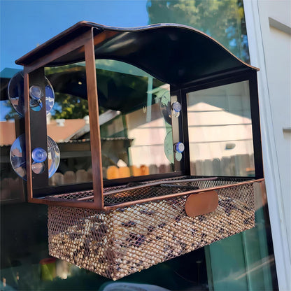 Fenster-Vogelfutterspender aus Metall mit Saugnäpfen