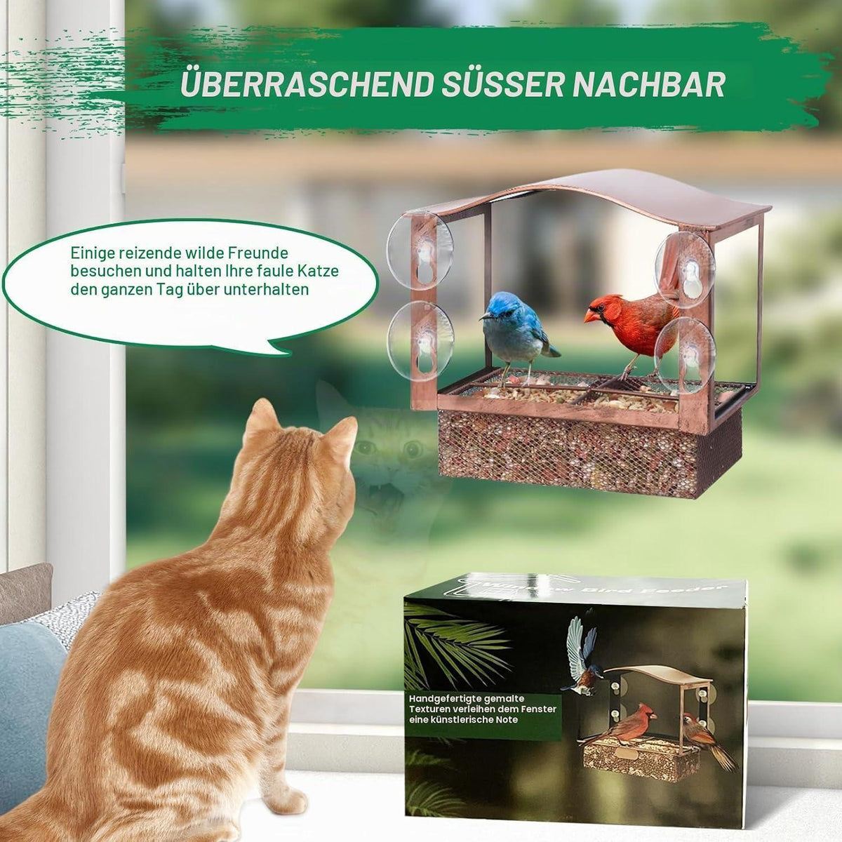 Fenster-Vogelfutterspender aus Metall mit Saugnäpfen