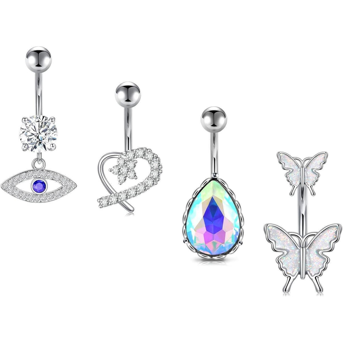 Bauchnabelpiercing Set Silber Herz Schmetterling 10mm Chirurgenstahl