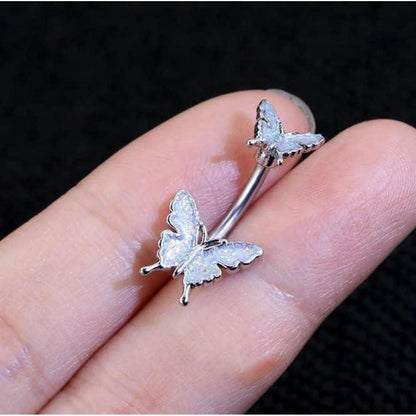 Bauchnabelpiercing Set Silber Herz Schmetterling 10mm Chirurgenstahl