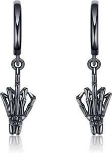 Totenkopf Ohrringe Sterlingsilber Mittelfinger Creolen Halloween für