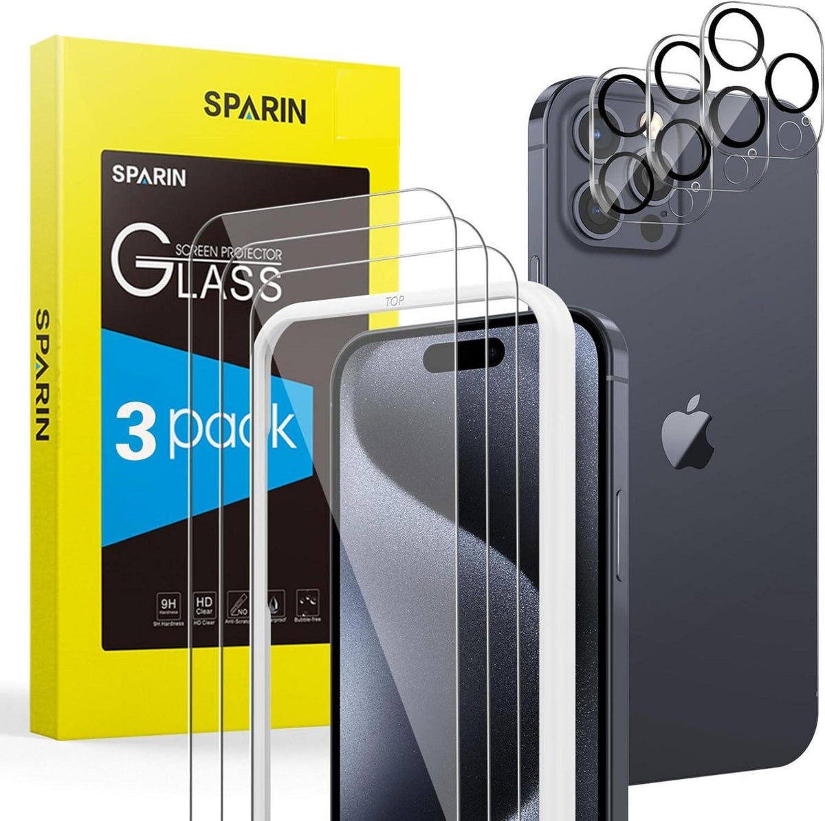 iPhone 15 Pro Max Panzer Schutz Glas 3+3 Stück Schutzfolie