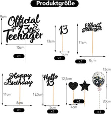 Glitzer Cupcake Topper 13. Geburtstag Mädchen Jungen Schwarz