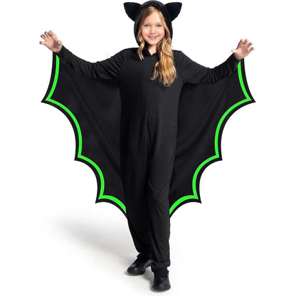 Kinder Fledermaus Kostüm mit Flügeln und Kapuze, Gr. L