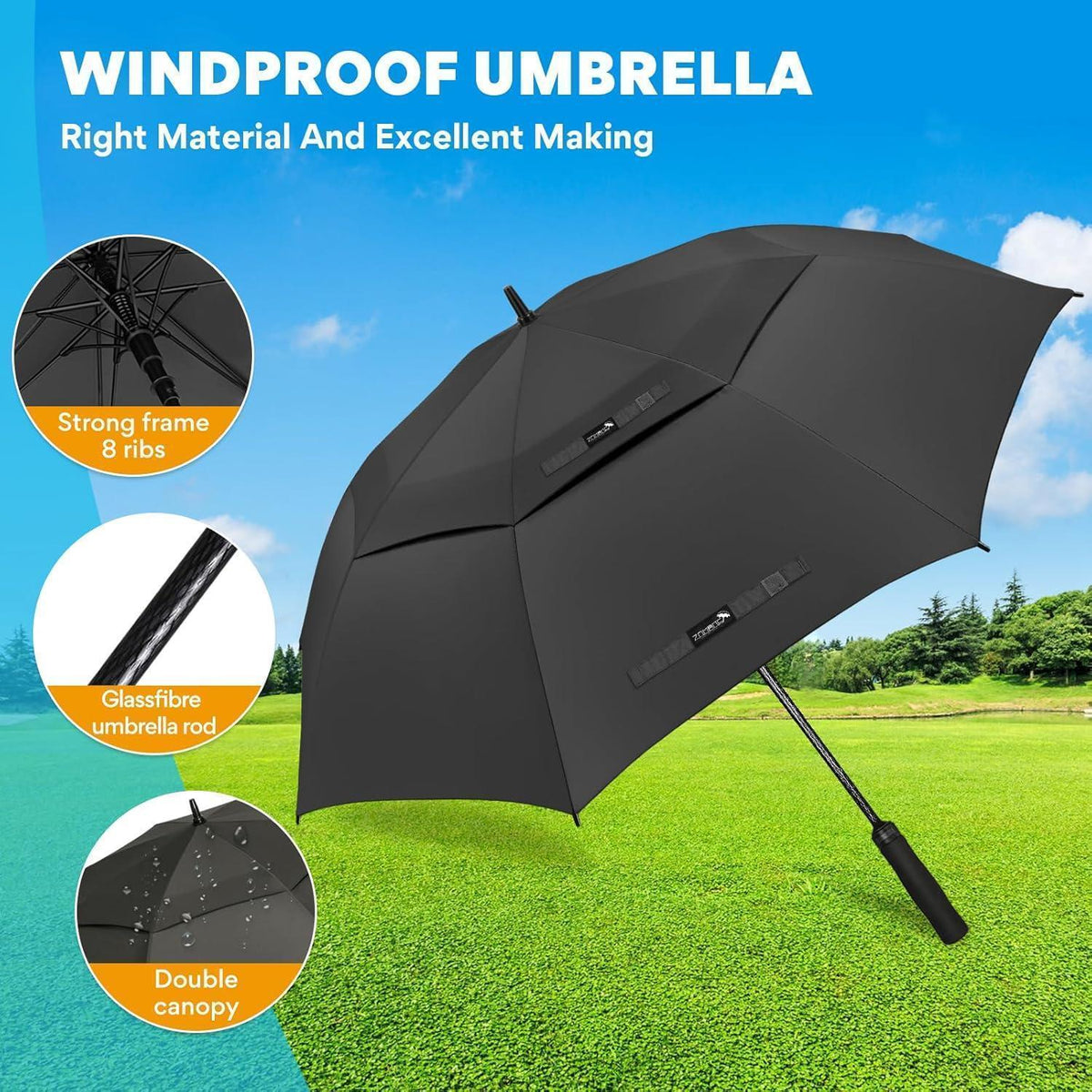 Großer Sturmfester Regenschirm für 2 Personen – XL/XXL Golfschirm