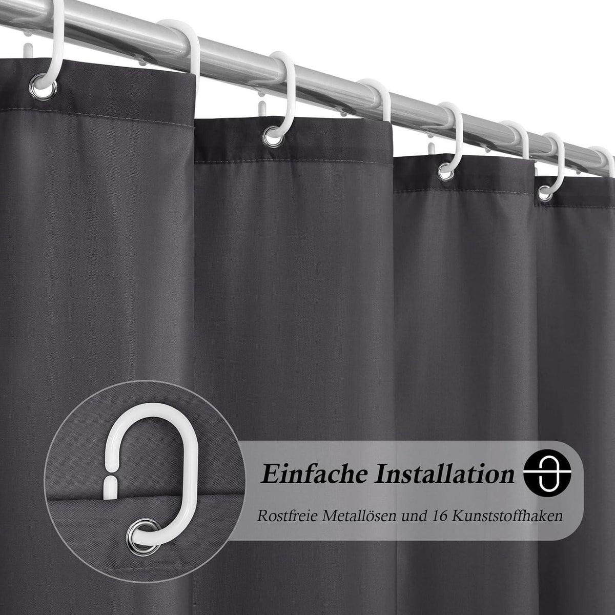 Duschvorhang Stoff Extra Breit Textil Wasserdicht Dunkelgrau