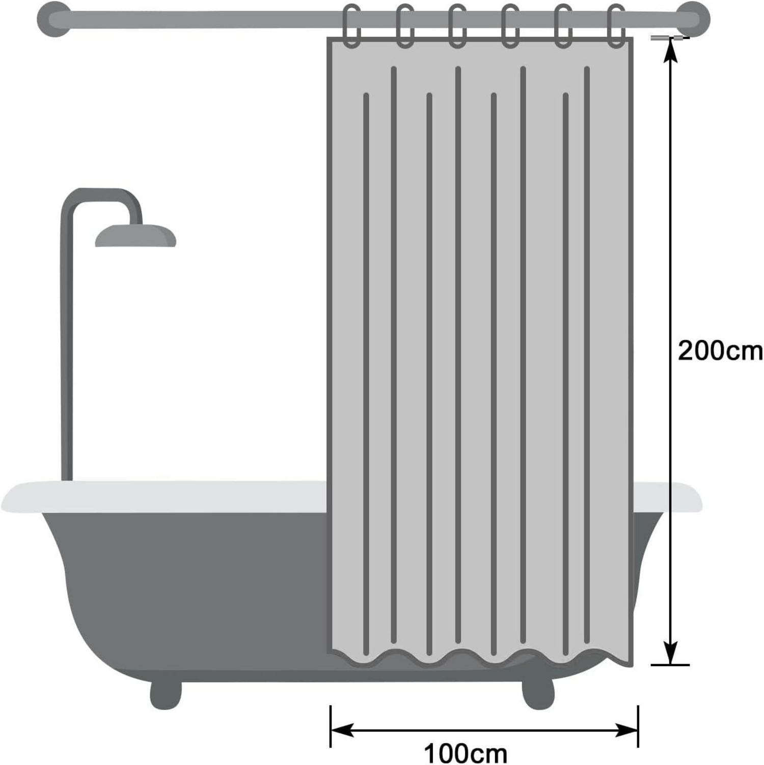 Duschvorhang 100x200 Grau Anti-Schimmel Textil Stoff Wasserdicht Trocknend
