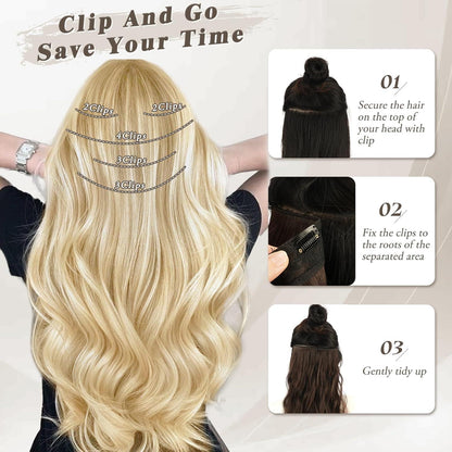 Clip in Extensions 5 PCS Haarverlängerungen Wellig 50 cm Helles