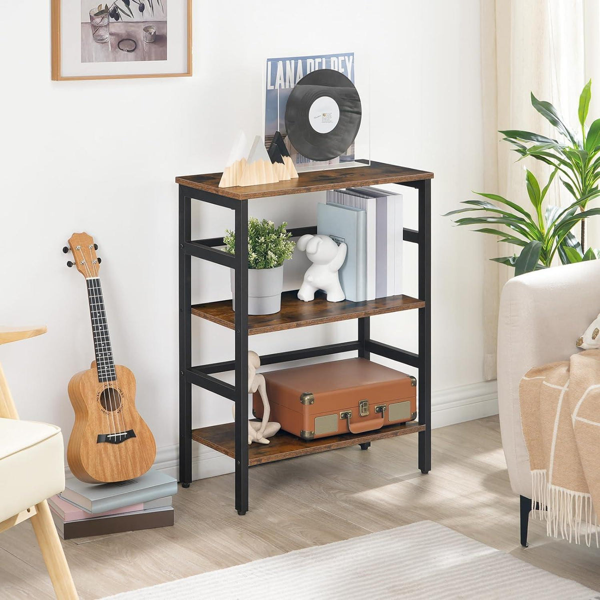 HOOBRO Leiterregal 3 Ebenen Vintagebraun/Schwarz 60x30x81cm