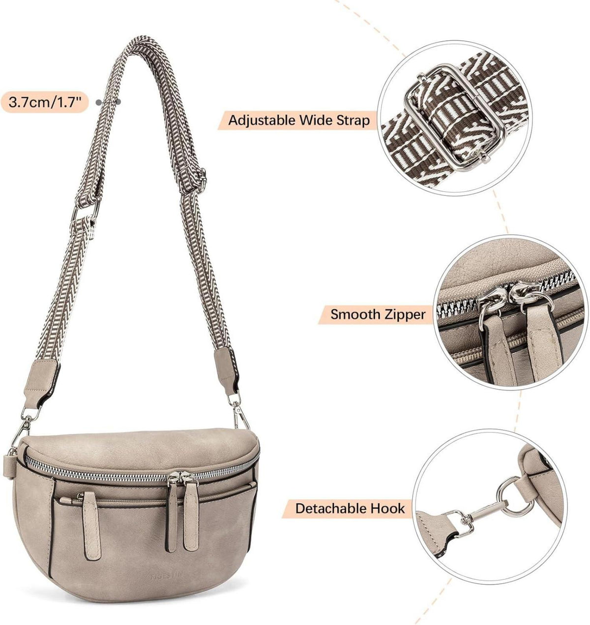 FIGESTIN Damen Bauchtasche PU Leder Crossbody Bag Verstellbarer Riemen