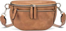 FIGESTIN Damen Bauchtasche PU Leder Crossbody Umhängetasche Kamelbraun