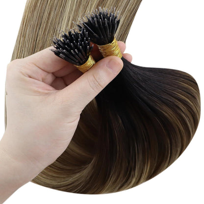 Nanoring Extensions Braun Balayage Blond 55cm Echthaar